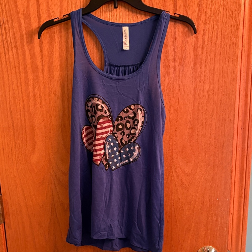 Blue Heart Patterned Women's Tank Top Sz M